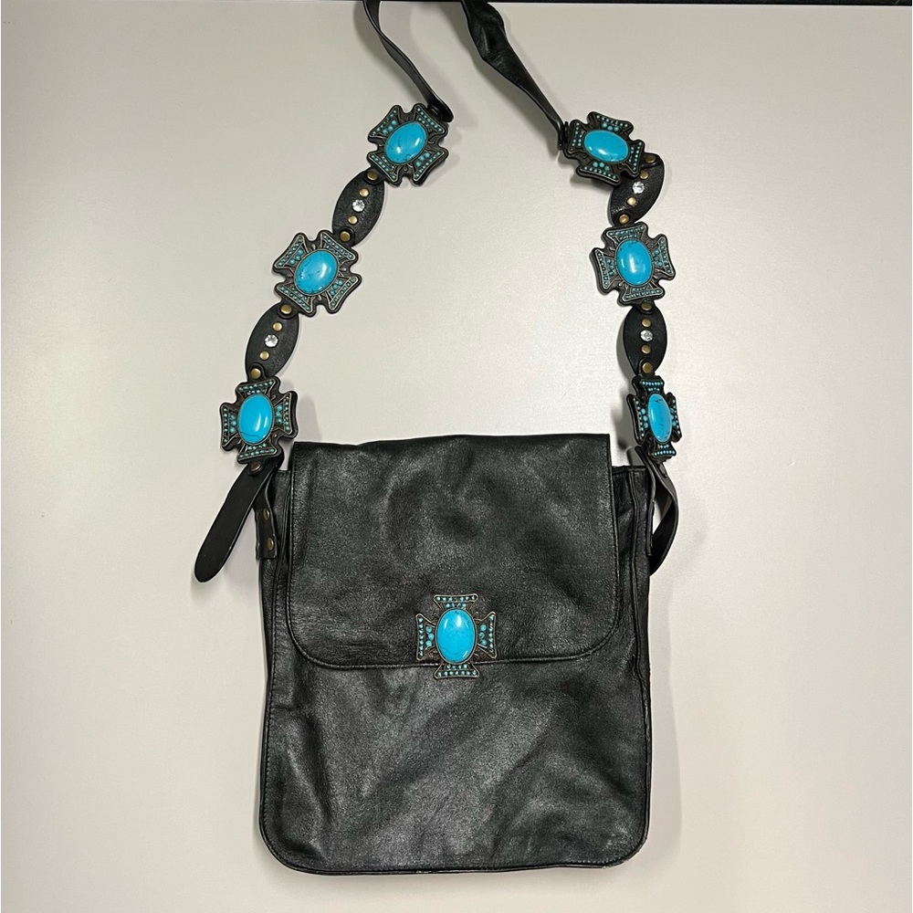 CHARM & LUCK by Jenny Syquia Leather & Turquoise Messenger Bag